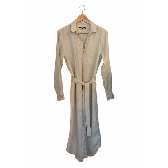 Quince European Flax Linen Belted Long Sleeve Shirtdress in Sand Size M - Picture 3 of 10